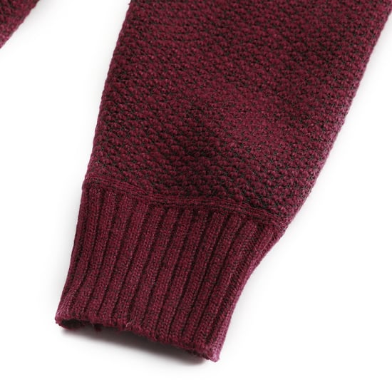Heren Winter Transitie Cardigan met Capuchon Gevoerde Grof Gebreide Capuchon Warme Jas Bordeaux - Image 6