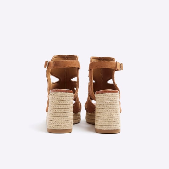 River Island Womens Wedge Sandals Brown Suedette Cut Out