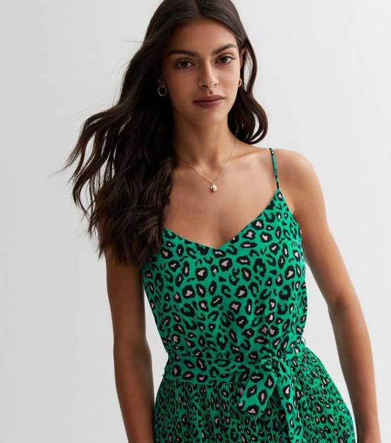 Animal Printed Cami Pleated Midi Dress