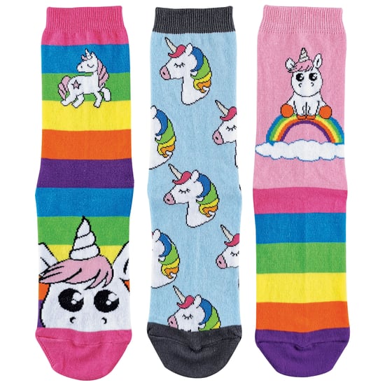 Set van 3 gestreepte regenboogeenhoornsokken voor dames - Eenhoorn - Image 2