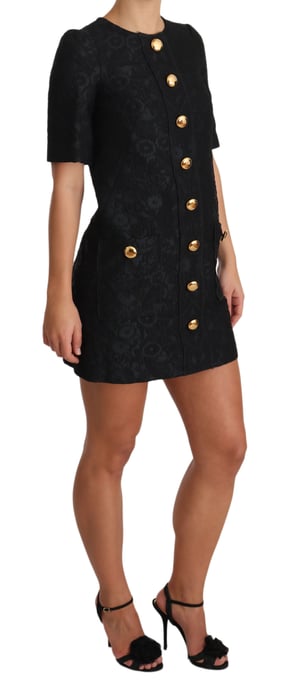 Dolce & Gabbana Dames Zwarte Met Knopen Versierde Jacquard Mini Jurk - Image 4
