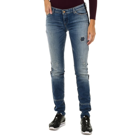 Women's long worn and torn effect denim pants 6Y5J06-5D2ZZ