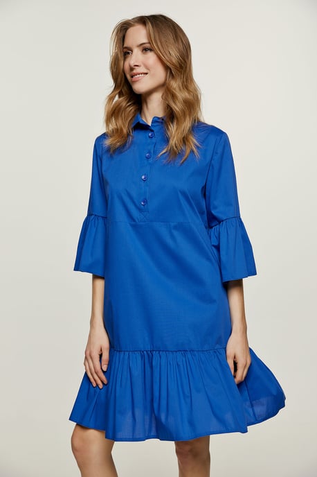 Royal Blue Bell Sleeve Dress with Ruffle Hem