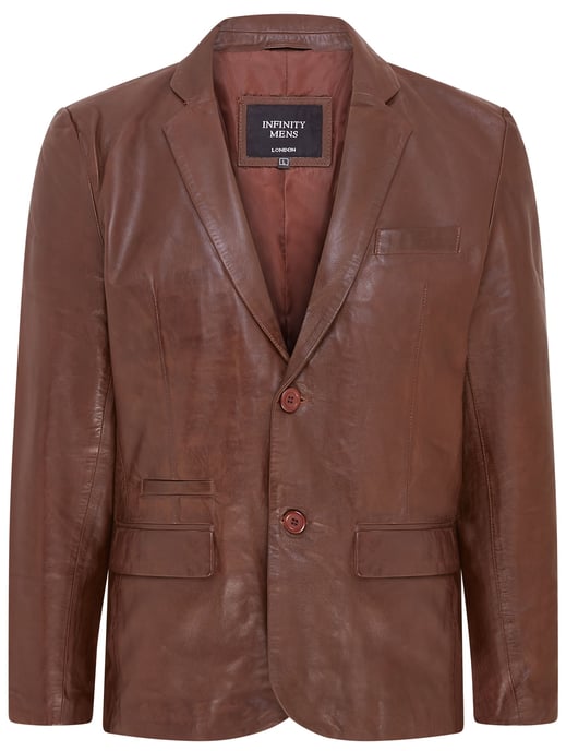 Mens Brown Slim Leather Italian Blazer Jacket-Somero