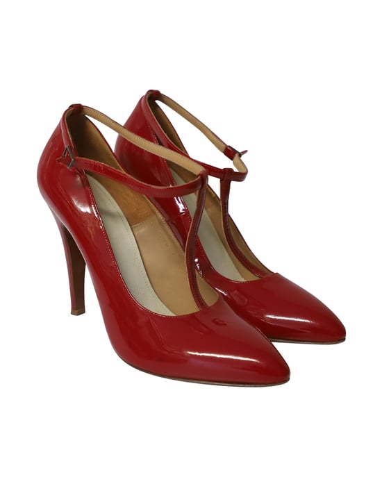 Maison Martin Margiela Puntneus met T-band in Rood Gepatineerd Leer - Image 3