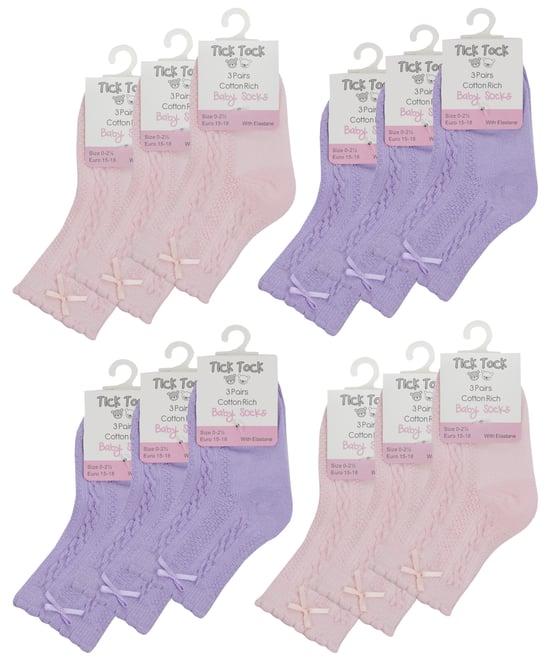 Sock Snob - 12 Paar Tick Tock Baby Kabelsokjes met Strik voor Jongens & Meisjes - Diverse - Image 2