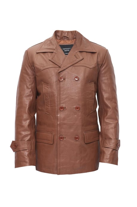 Men's Cowhide Leather Peacoat-Krakaw