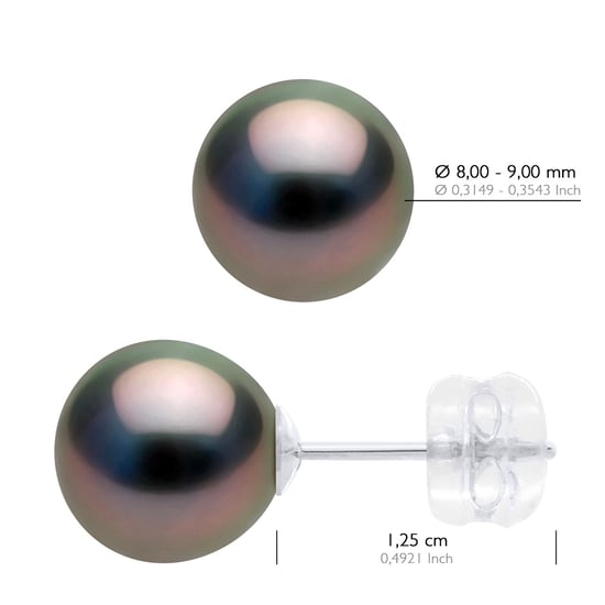 Earrings - White Gold 375 - Real Cultured Tahiti Pearls Round 8-9 mm