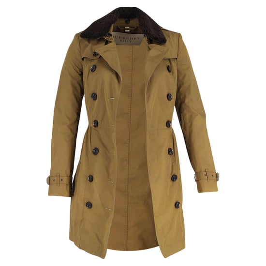 Burberry Brit Lange Trenchcoat met Schapenvachtkraag in Olijfgroene Katoen - Image 1