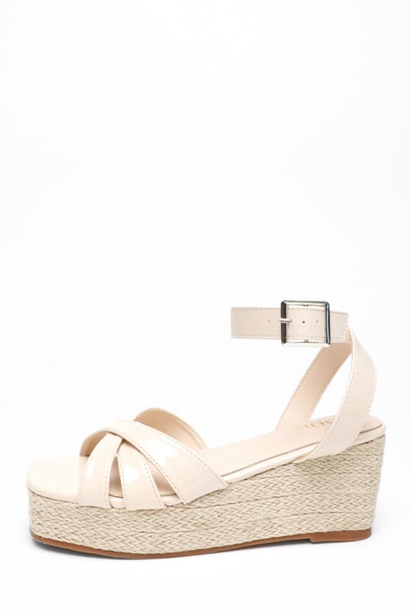 Nude Faux Leather Strappy Woven Wedges