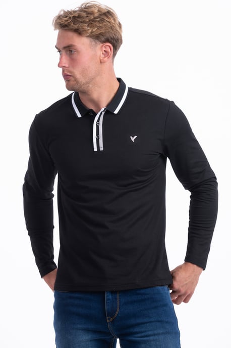 D-Rock Mens Long Sleeve Polo Shirt with Dual-Stripe Collar
