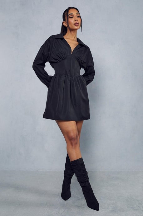 Corset Insert Plunge Shirt Dress