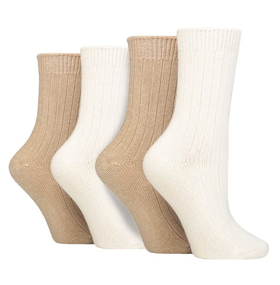 Wildfeet - 4 Paar Dames Cashmere Boot Sokken | Ribgebreide Wollen Bed Sokken - Zand - Image 1