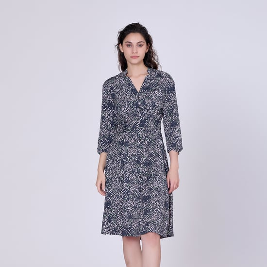 Minimalist printed tea dress and 3/4 sleeves