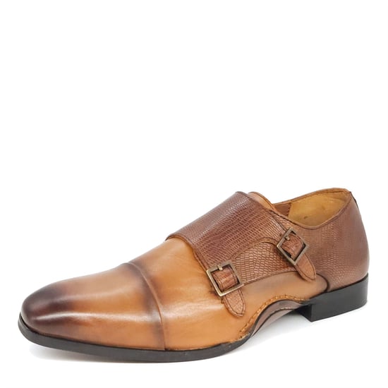 HX London Redbridge Suede Leather Tan Mens Double Monk Shoes
