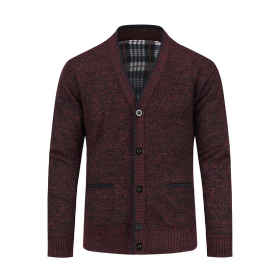 Men's Cardigan with Two Pocket Button Stand-Up Collar Cardigan for Winter Burgundy