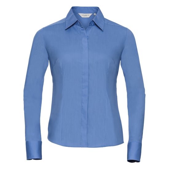Russell Collection Ladies/Womens Long Sleeve Poly-Cotton Easy Care Fitted Poplin Shirt (Corporate Blue)