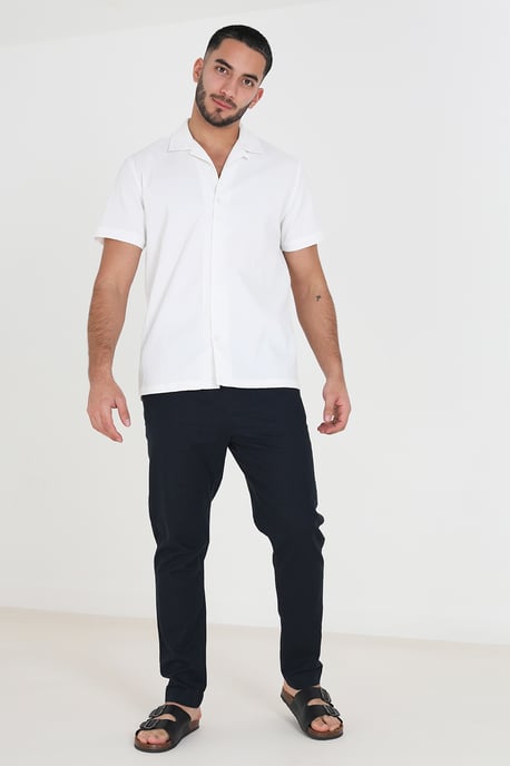 Navy 'Beach' Relaxed Fit Linen Blend Trousers