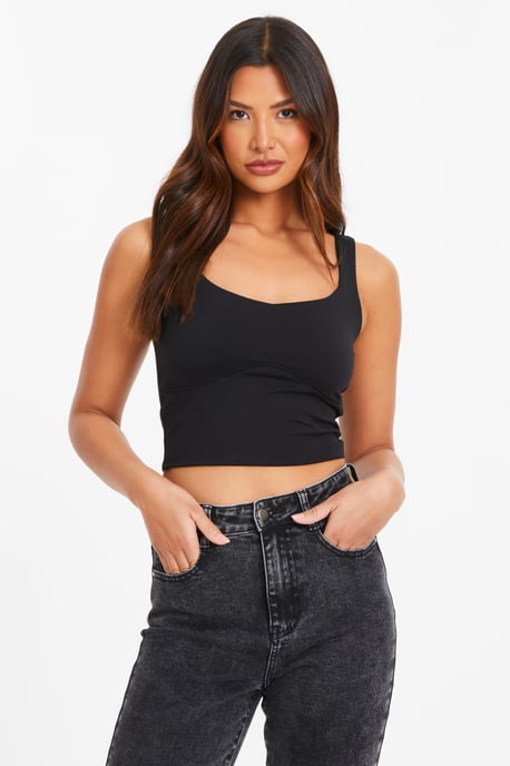 Black Scoop Neck Crop Top