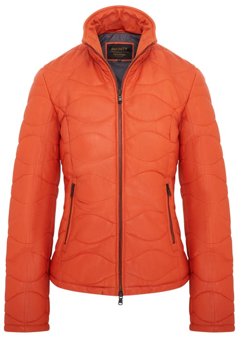 Womens Orange Puffer Quilted Bomber Leather Jacket - Hamar