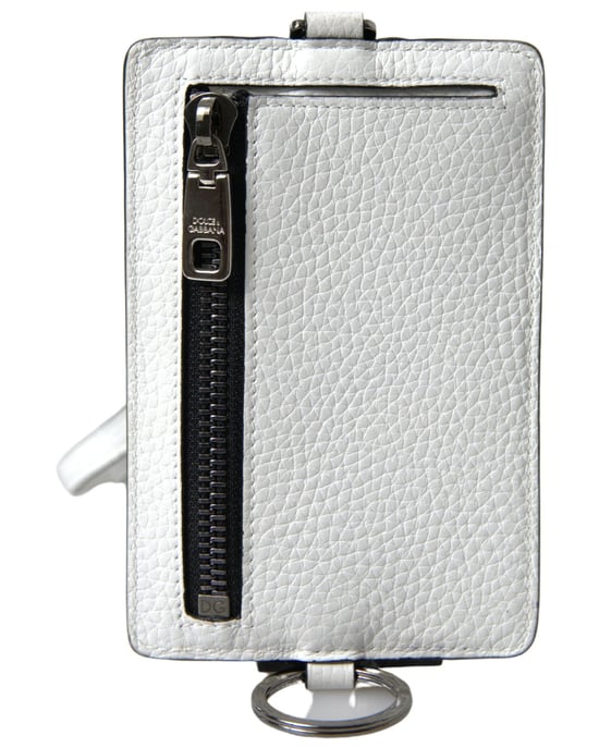 Logo-Embossed  Leather Card Holder with Lanyard