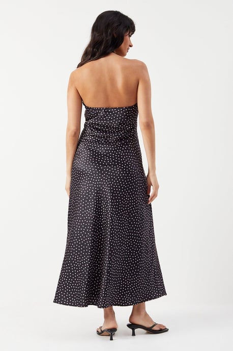 Satin Corsage Detail Bias Cut Midi Dress