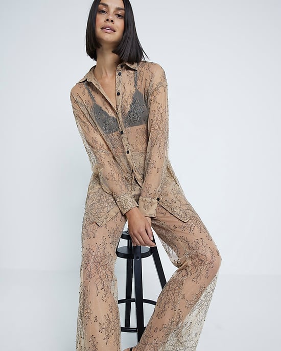 River Island Womens Trousers Beige Sheer Lace