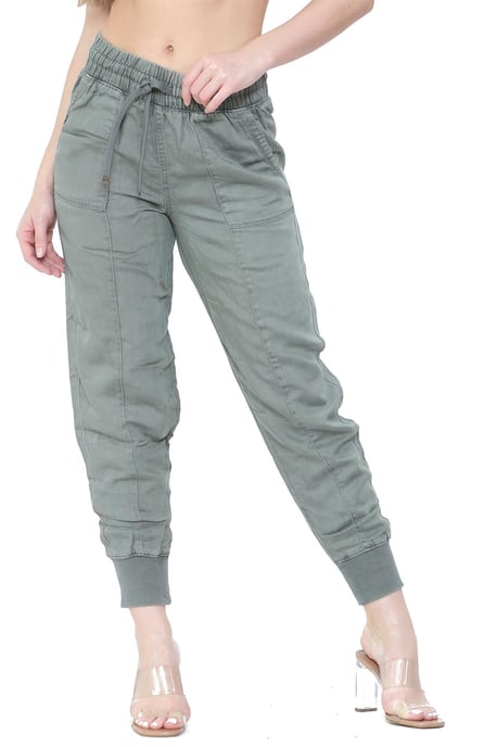 EX M&S Dames Linnen Gebreide Broek Khaki - Image 1