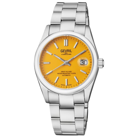 Gevril heren automatische West Village gele wijzerplaat roestvrij stalen armband - Image 1