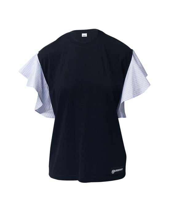 Burberry Gestreepte Oversized T-shirt met Rimpel Mouwen in Zwart Katoen - Image 1