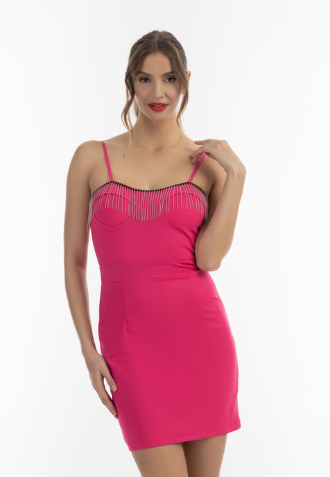faina mini dress with pearl necklace details