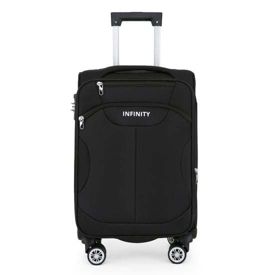 Black Soft Shell Suitcase 8 Wheel Luggage Travel TSA Light Carry On Cabin Bag