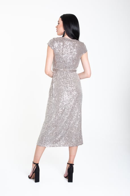 Sequin Belted Midi Wrap Dress