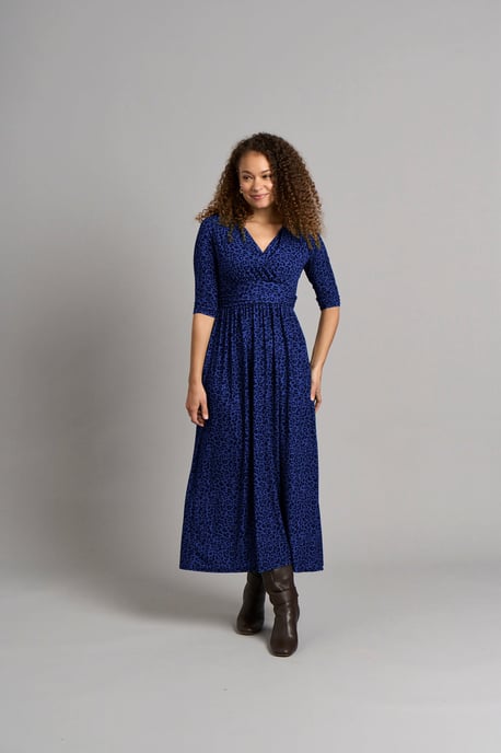 Sonia V Neck Wrap Dress -  Blue Leopard