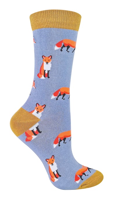 Miss Sparrow - Dames Animal Design BamboeSokken - Fox (Blauw) - Image 1