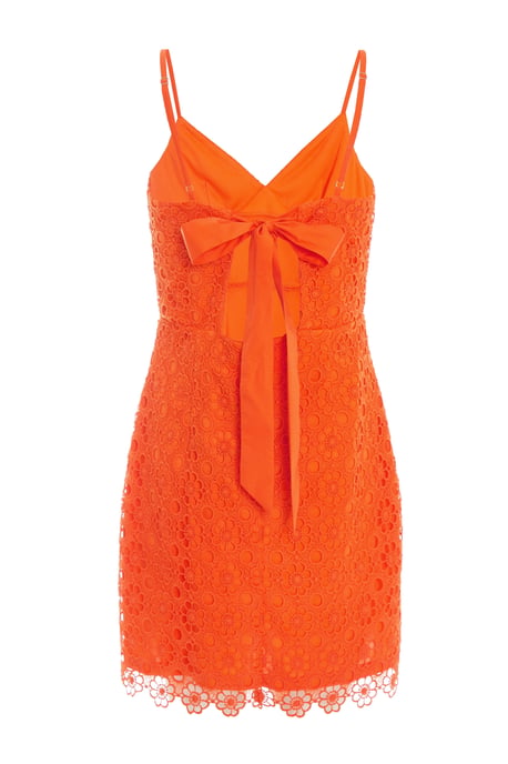 Orange Embroidered Tie Back Mini Dress