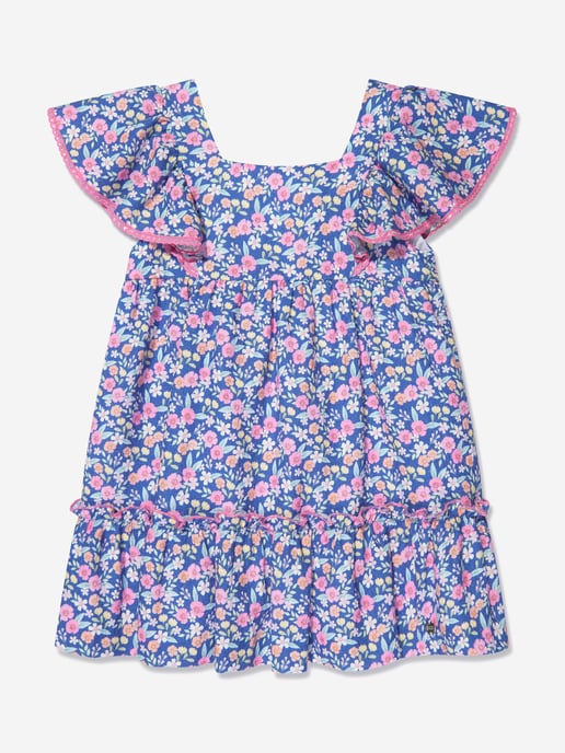 Paz Rodriguez Girls Floral Cotton Dress in Blue Floral - Image 1