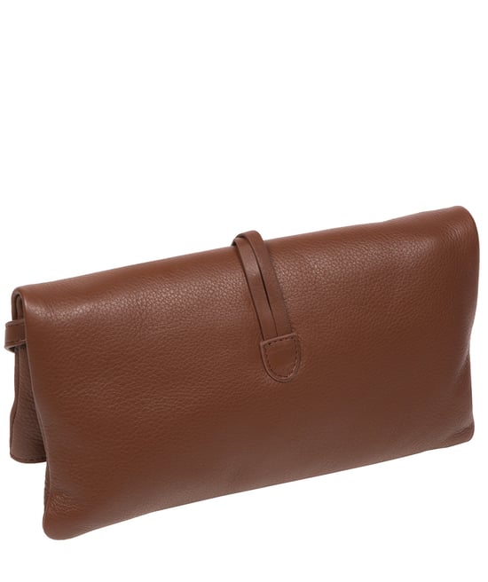 'Selene' Dark Tan Nappa Leather Cross Body Clutch Bag