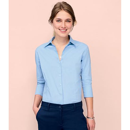 SOLS Womens/Ladies Effect 3/4 Sleeve Fitted Work Shirt (Bright Sky)