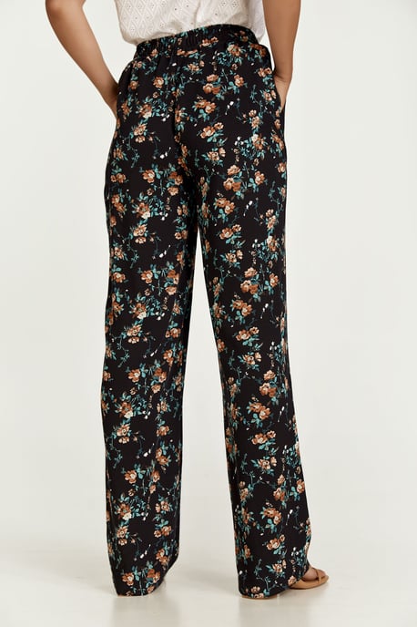 Zwarte gebloemde broek met wijde pijpen - Image 4