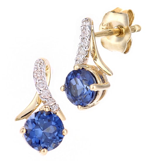 9ct Yellow Gold 0.8ct Created Tanzanite and 0.05ct Diamond Earrings