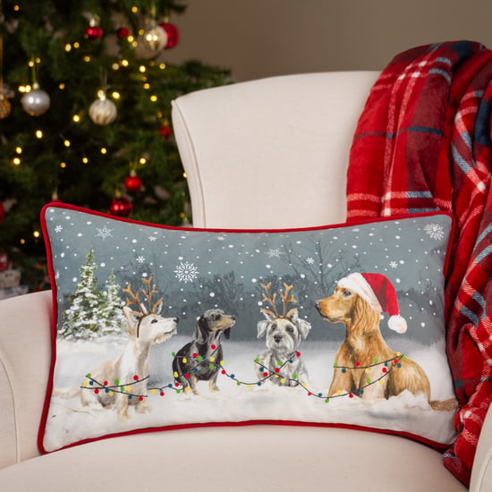 Evans Lichfield Christmas Dogs  Piped Cushion