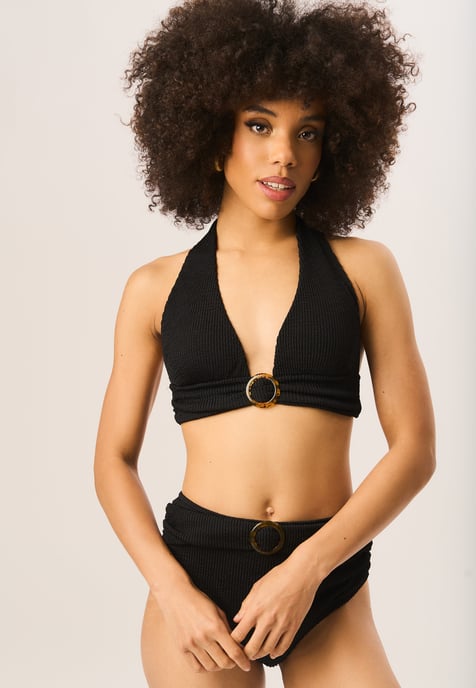 Textured High Waisted Bottoms with Ring Belt Detail