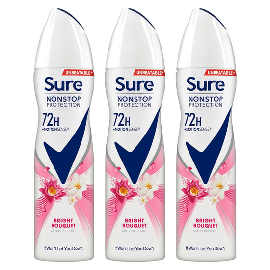 Sure Women Anti-Perspirant 72H Nonstop Protection Deo Bright Bouquet 150ml, 3pk