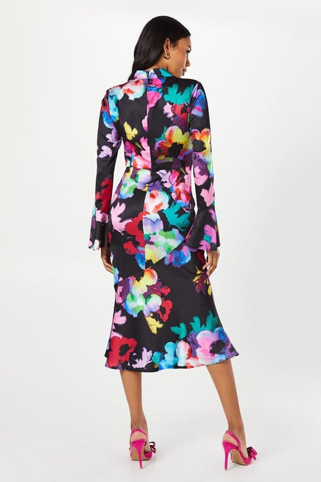 Cross Neck Flute Sleeve And Hem Midi Dress - Image 3