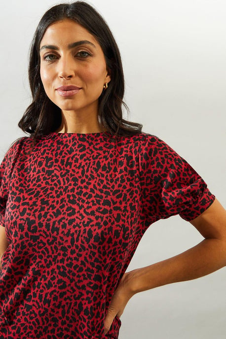 Red Short Sleeve Jacquard Ponte Shift Dress - Image 5