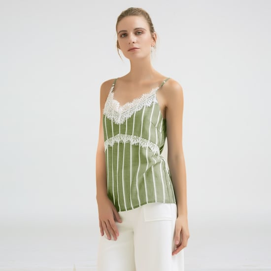 Kanten splitsing gestreepte camisole top - Image 1