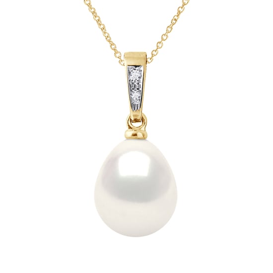 Diamond Pendant 0.010 Cts Gekweekte Pearl Freshwater peer 9-10mm White Yellow Gold - Image 1