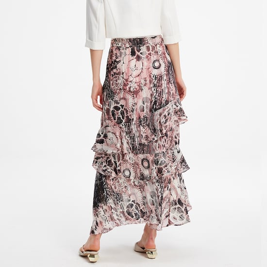 Lange chiffon rok met ruches bloemenprint - Image 4