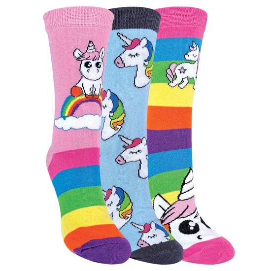 Set van 3 gestreepte regenboogeenhoornsokken voor dames - Eenhoorn - Image 1